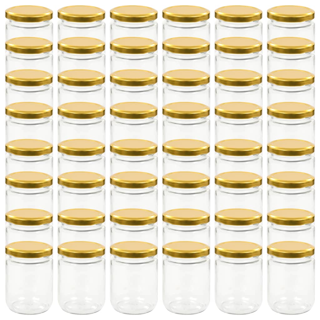 vidaXL 48 pcs Pots à confiture avec couvercle doré Verre 230 ml