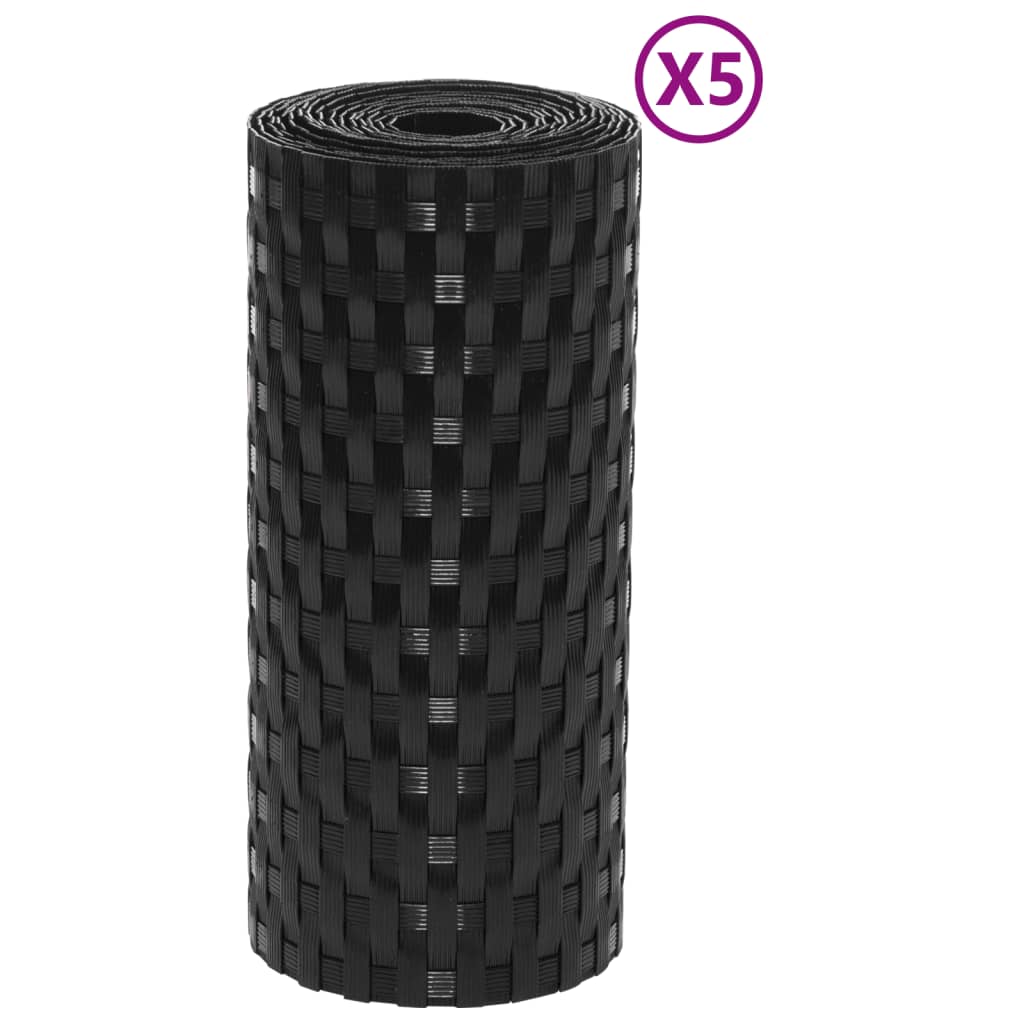 vidaXL Paravents de balcon 5 pcs noir 255x19 cm résine tressée