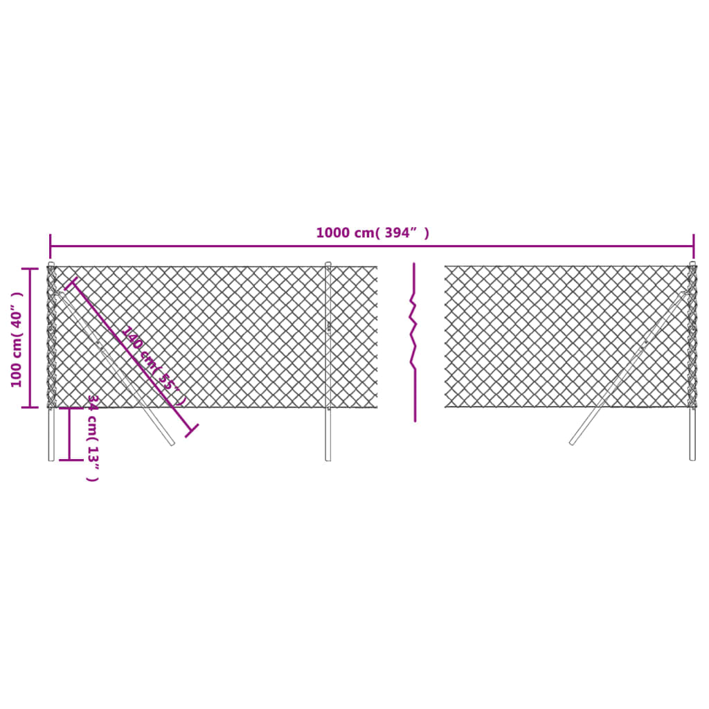 vidaXL Clôture à mailles losangées anthracite 1x10 m