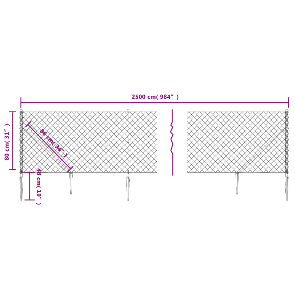 vidaXL Clôture à mailles losangées avec piquet d'ancrage vert 0,8x25 m