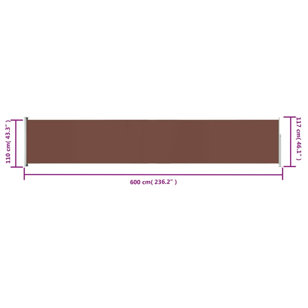 vidaXL Auvent latéral rétractable de patio 117x600 cm Marron