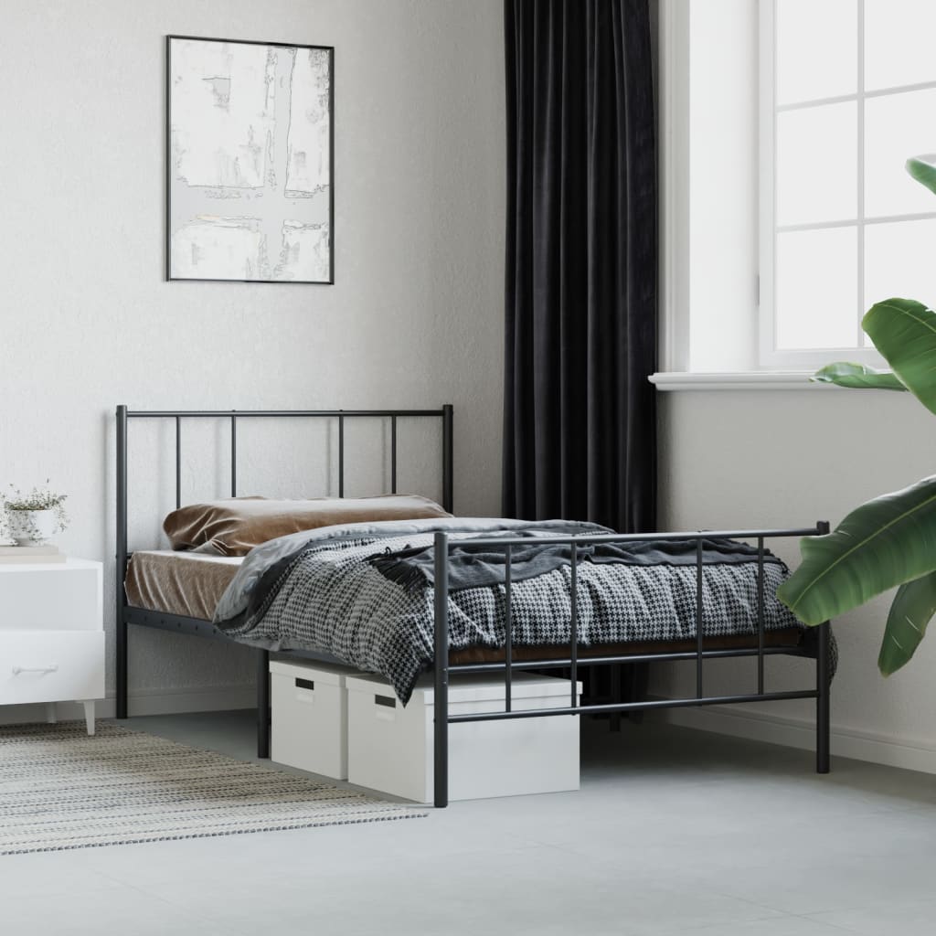 vidaXL Cadre de lit métal sans matelas avec pied de lit noir 90x190 cm