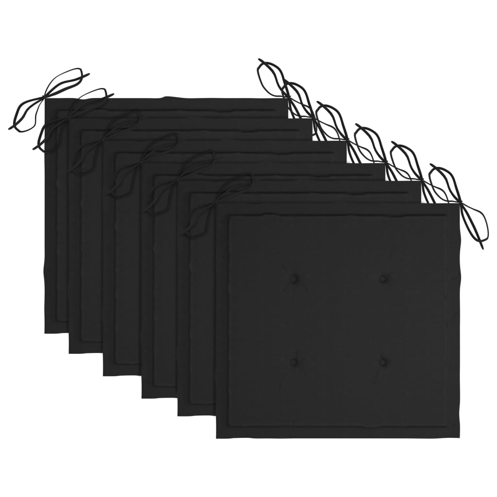 vidaXL Chaises de jardin avec coussins noir lot de 6 Bois teck massif