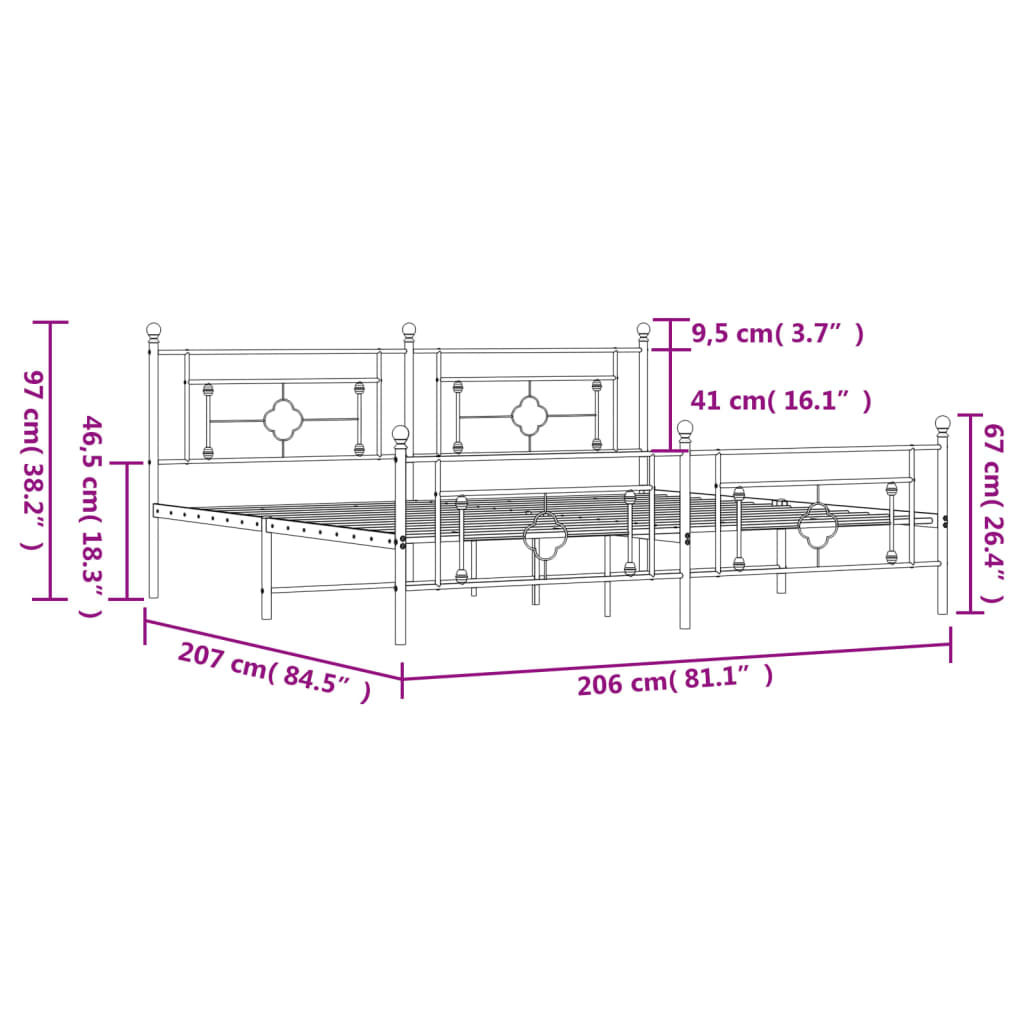 vidaXL Cadre de lit métal sans matelas et pied de lit blanc 200x200 cm