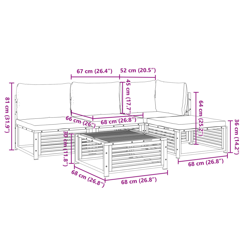 vidaXL Salon de jardin avec coussins 5 pcs Bois d'acacia solide