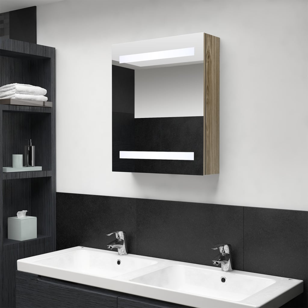 vidaXL Armoire de salle de bain à miroir LED chêne 50x14x60 cm