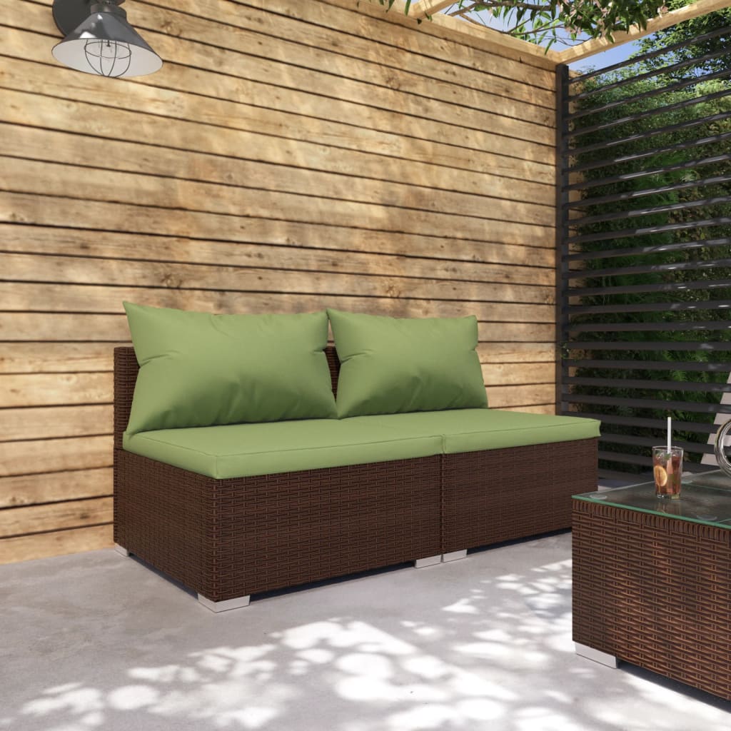 vidaXL Salon de jardin 2 pcs avec coussins Résine tressée Marron