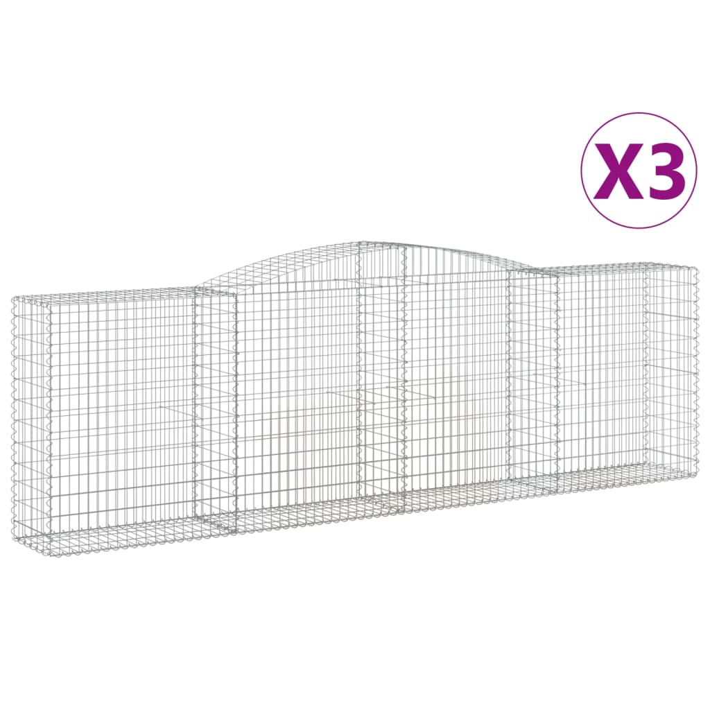 vidaXL Paniers à gabions arqués 3 pcs 400x50x120/140 cm Fer galvanisé