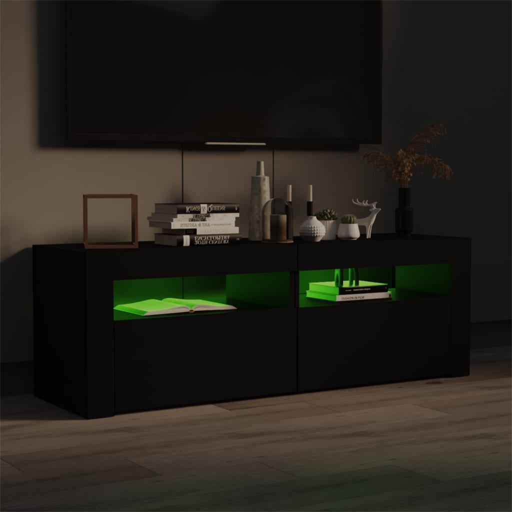 vidaXL Meuble TV avec lumières LED noir 120x35x40 cm