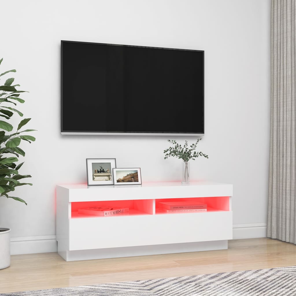 vidaXL Meuble TV avec lumières LED Blanc 100x35x40 cm