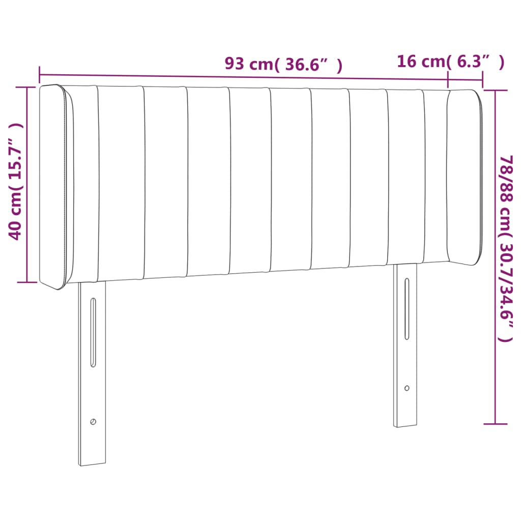 vidaXL Tête de lit avec oreilles Noir 93x16x78/88 cm Velours