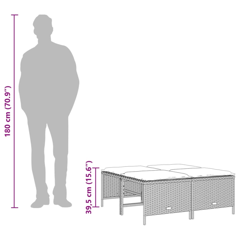 vidaXL Tabourets de jardin avec coussins lot de 4 gris résine tressée