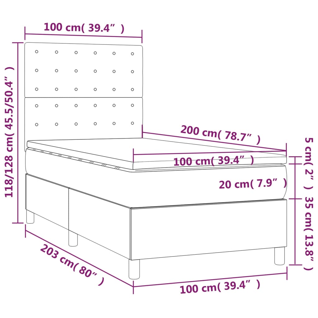 vidaXL Sommier à lattes de lit avec matelas Rose 100x200 cm Velours