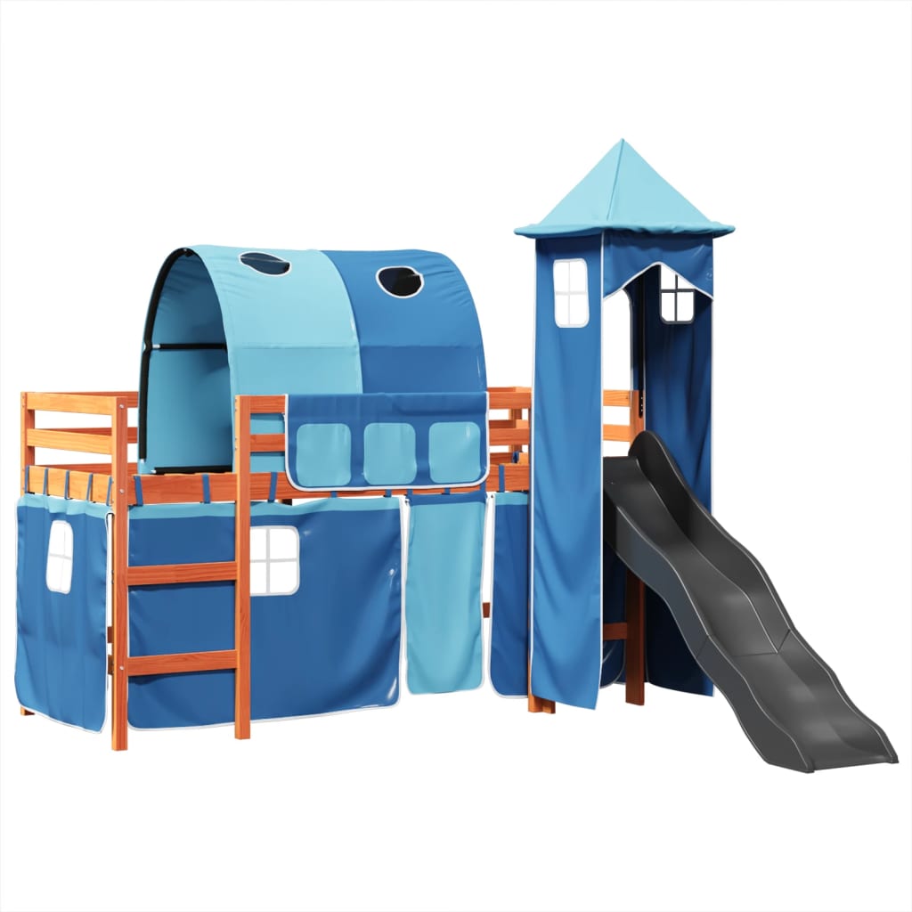 Ensemble Rideaux Tunnel Tour Bleu Polyester Jeu Enfants Rideaux Lit Mezzanine VidaXL Avec Tunnel Et Tour - Cache-jeux Enfants Bleu Rideaux Lit Mezzanine Jeu