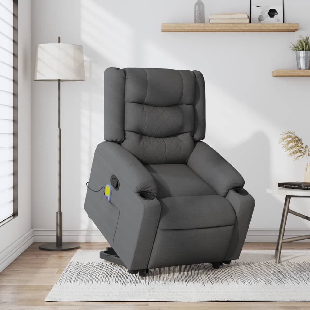 vidaXL Fauteuil de massage inclinable Gris foncé Tissu