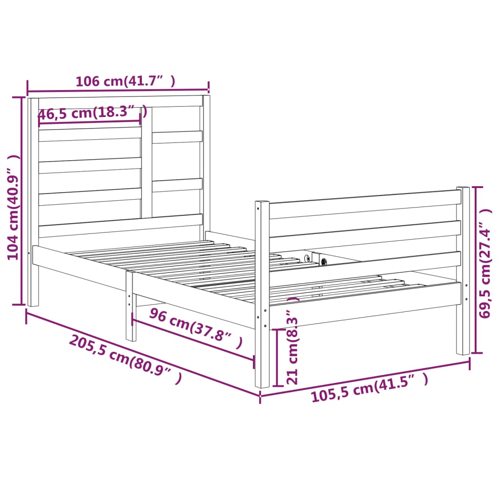 vidaXL Cadre de lit Blanc Bois massif 100x200 cm