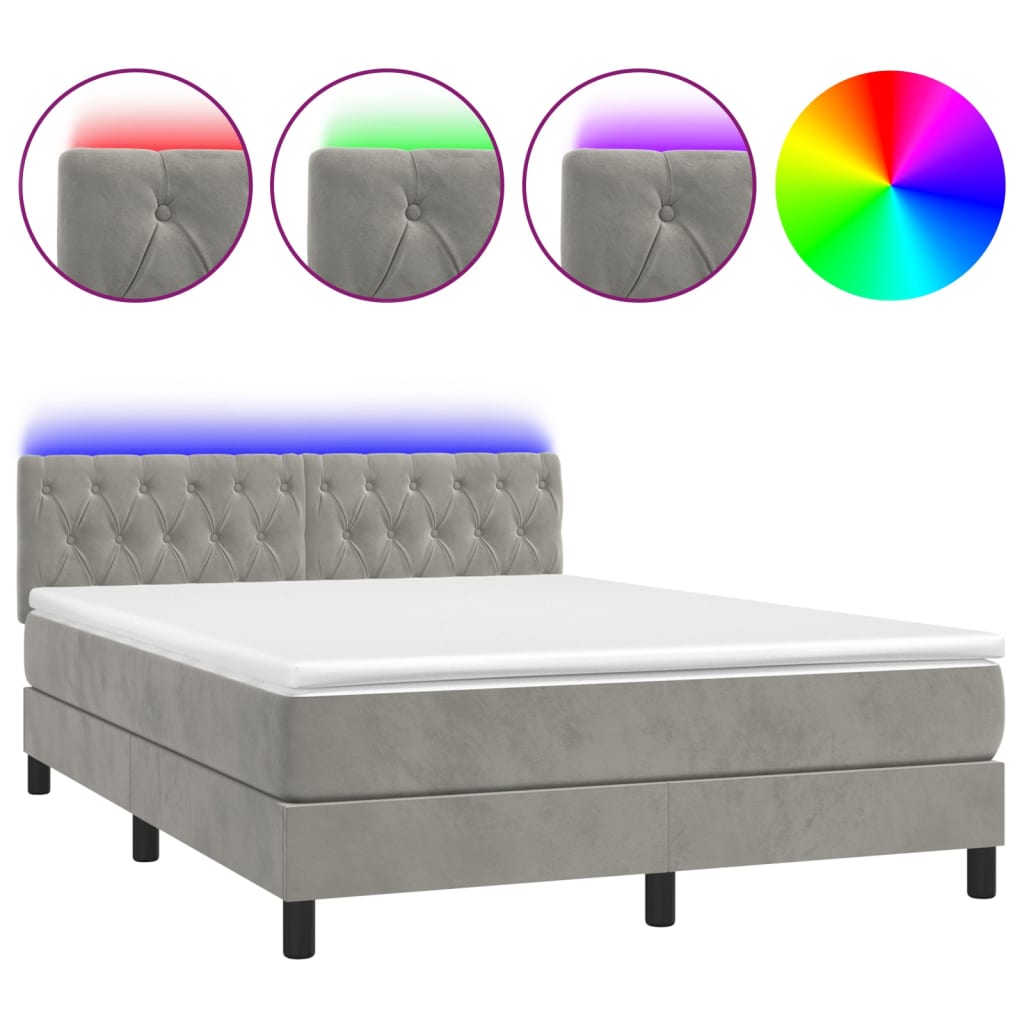 vidaXL Sommier à lattes de lit avec matelas LED Gris clair 140x200 cm