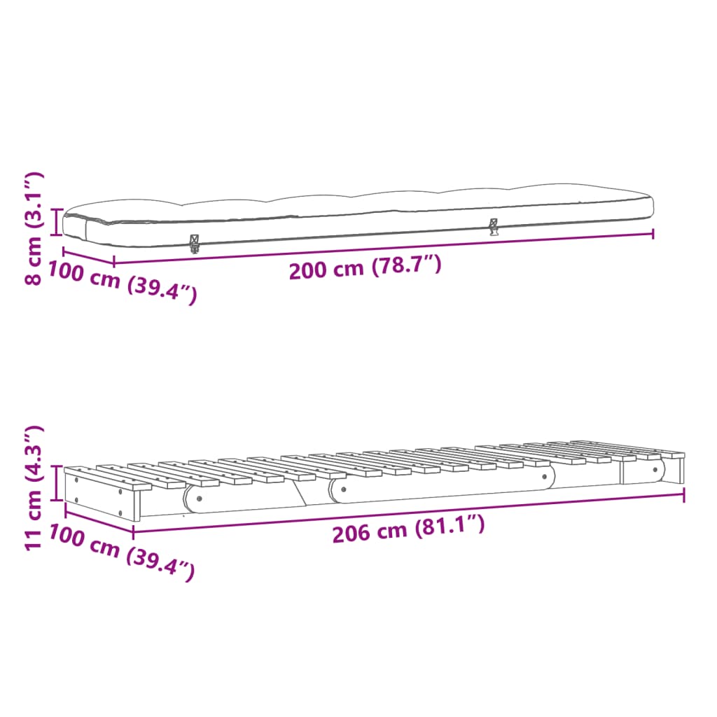 vidaXL Canapé-lit futon avec matelas 100x206x11cm bois de pin imprégné