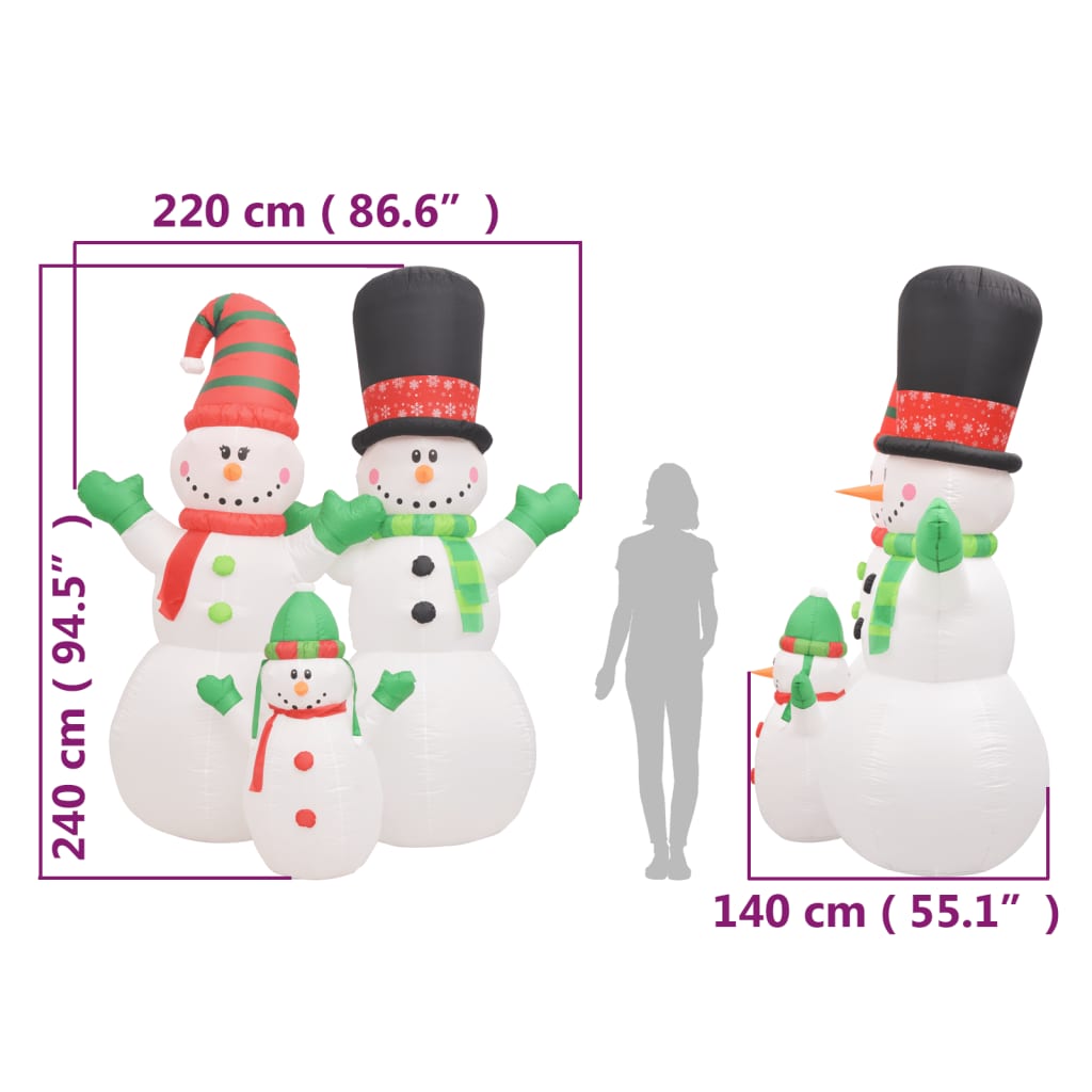 vidaXL Famille de bonhommes de neige gonflable avec LED 240 cm