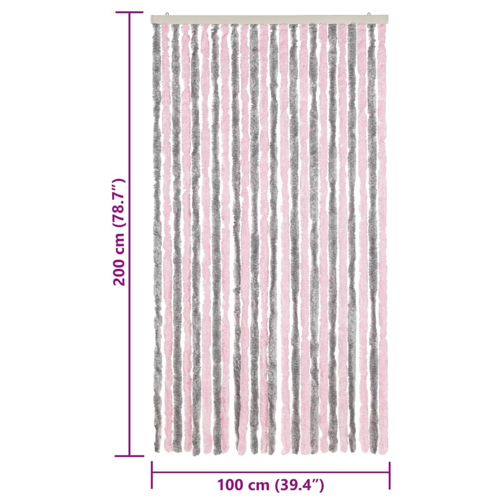 vidaXL Rideau anti-mouches gris argenté et rose 100x200 cm chenille