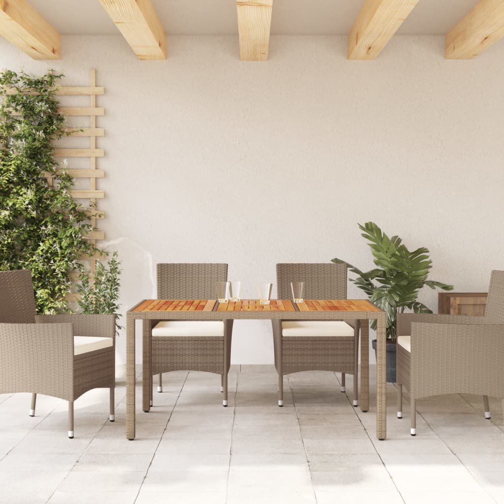 vidaXL Table de jardin beige 150x90x75 cm résine tressée bois d'acacia