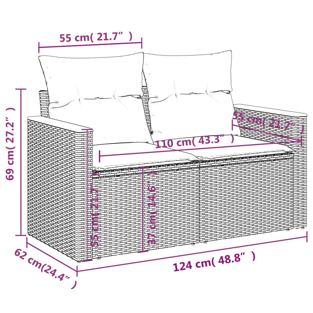 vidaXL Salon de jardin avec coussins 14 pcs gris résine tressée