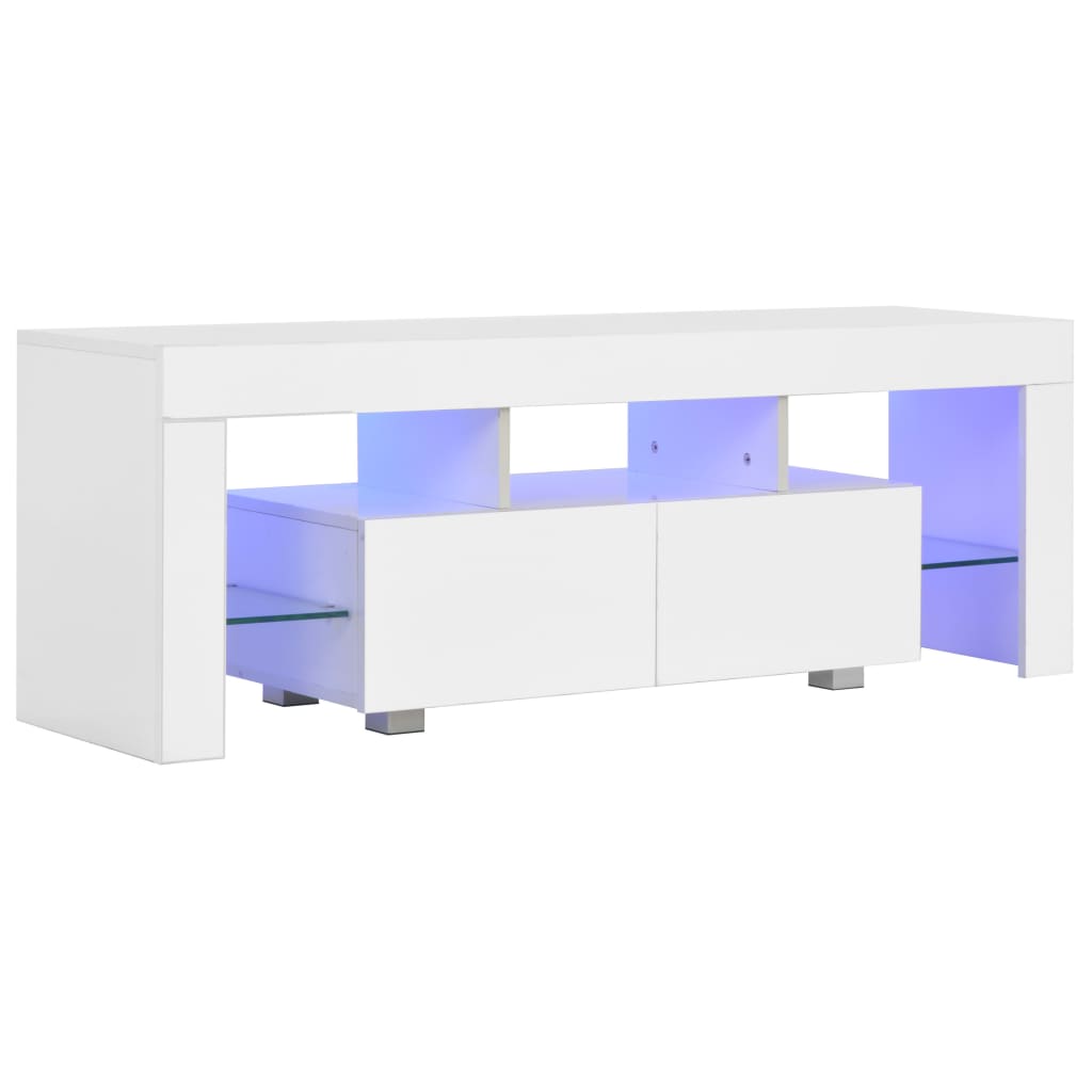 vidaXL Meuble TV avec lumière LED Blanc brillant 130x35x45 cm