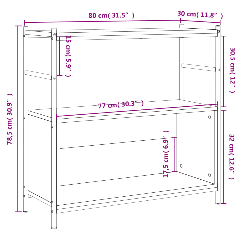 vidaXL Bibliothèque chêne sonoma 80x30x78,5cm bois d'ingénierie et fer