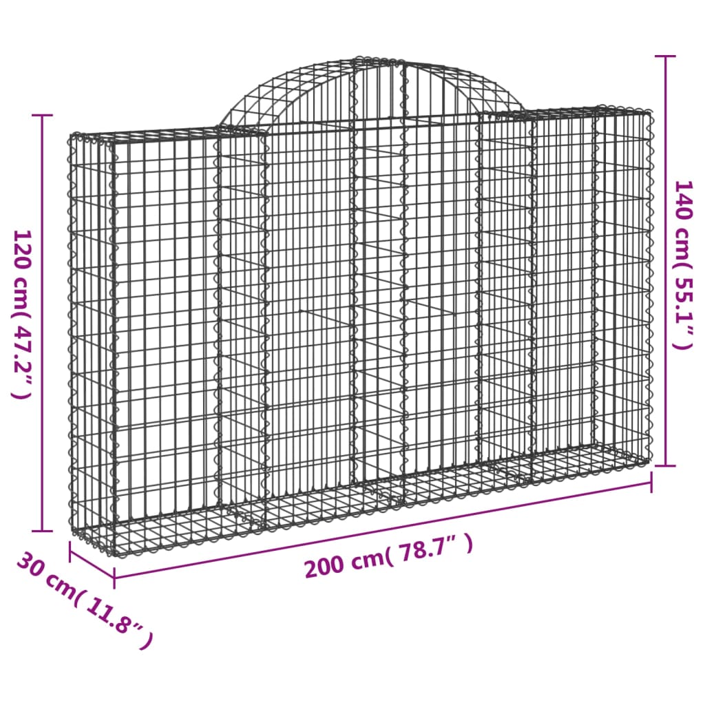 vidaXL Paniers à gabions arqués 8 pcs 200x30x120/140 cm Fer galvanisé