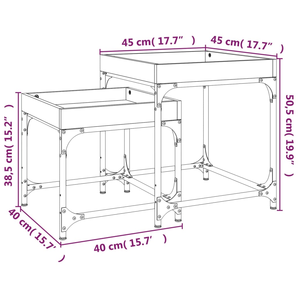 vidaXL Tables d'appoint 2 pcs Noir Bois d'ingénierie