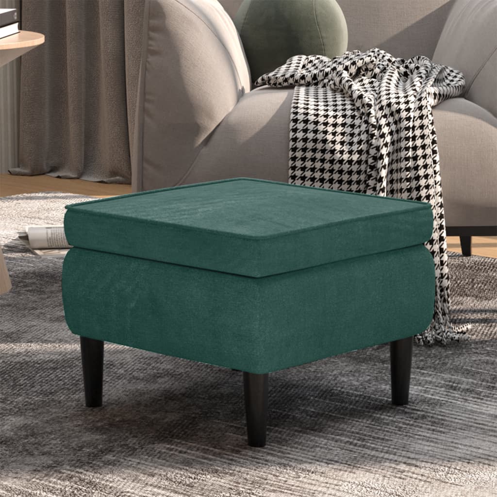 vidaXL Tabouret avec pieds en bois Vert foncé Velours