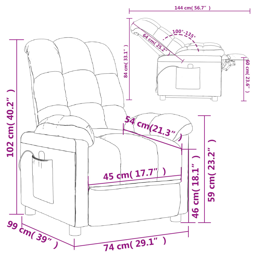 vidaXL Fauteuil de massage Taupe Tissu