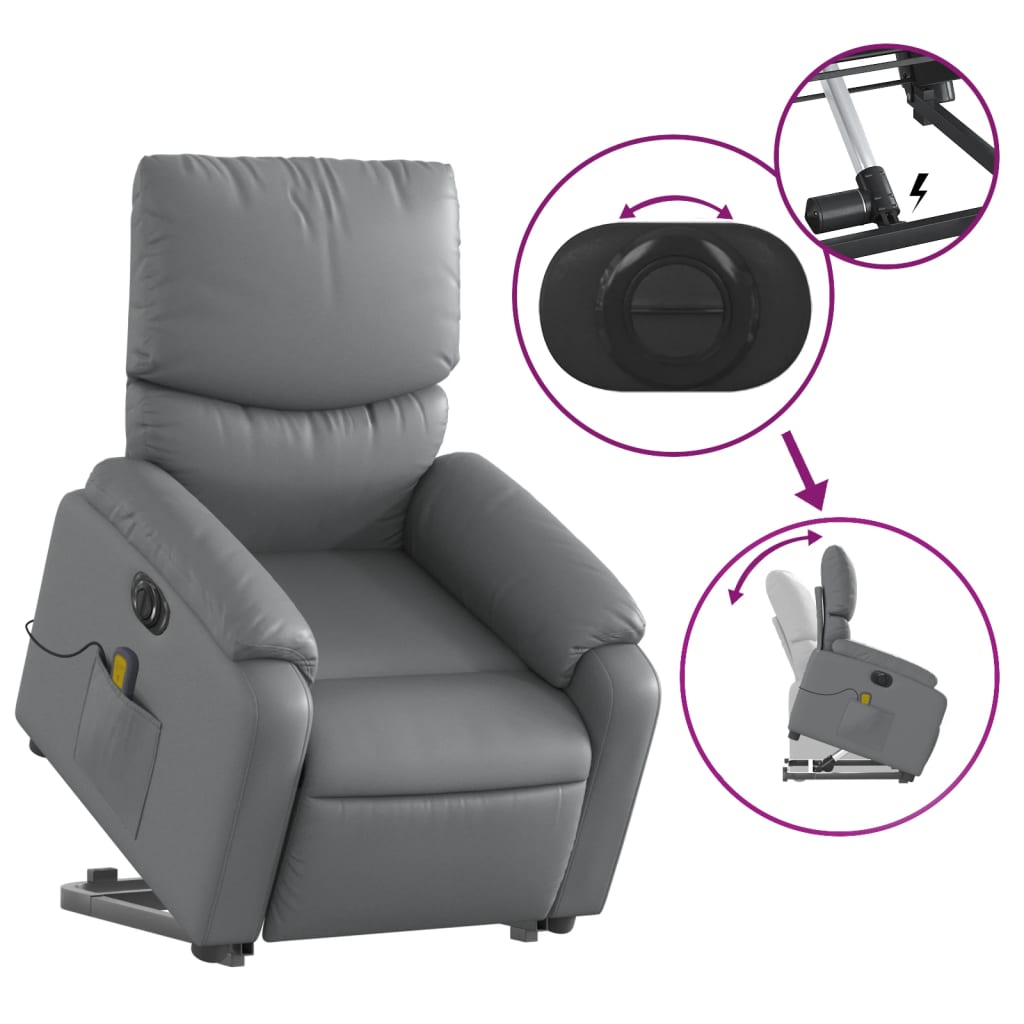 vidaXL Fauteuil inclinable de massage électrique gris similicuir