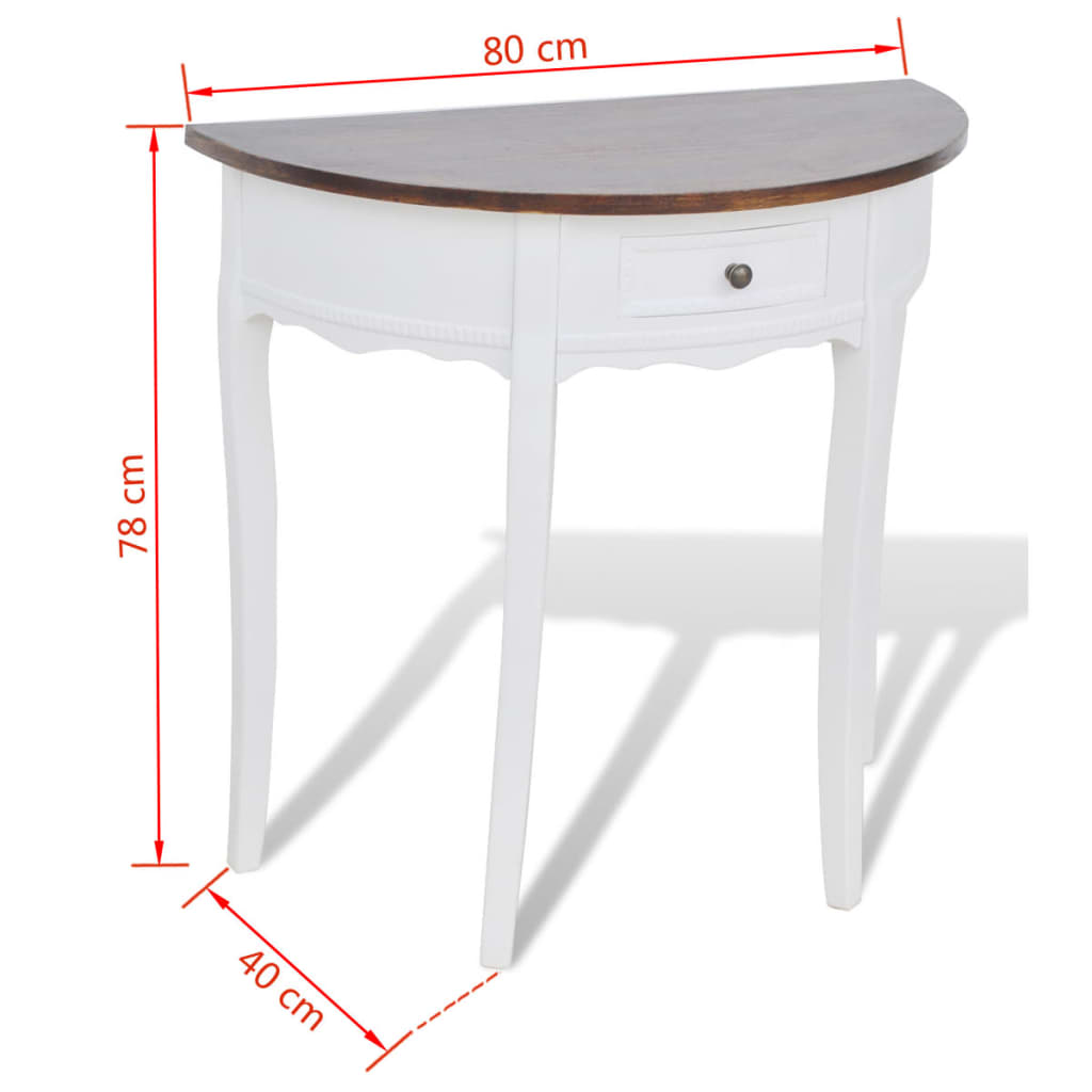 vidaXL Table console avec tiroir et dessus de table marron Demi-ronde
