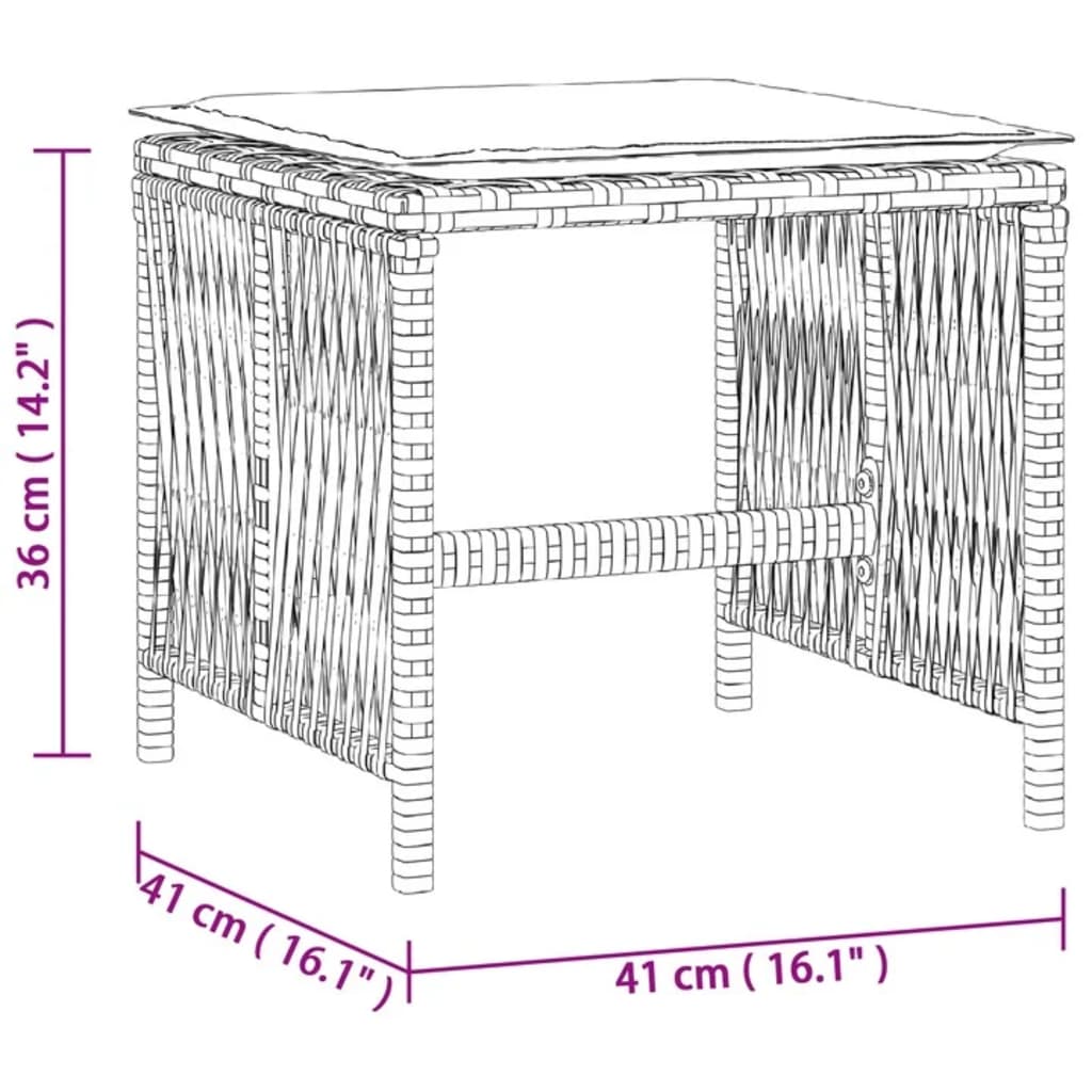 vidaXL Tabourets de jardin et coussins lot de 4 beige 41x41x36cm rotin