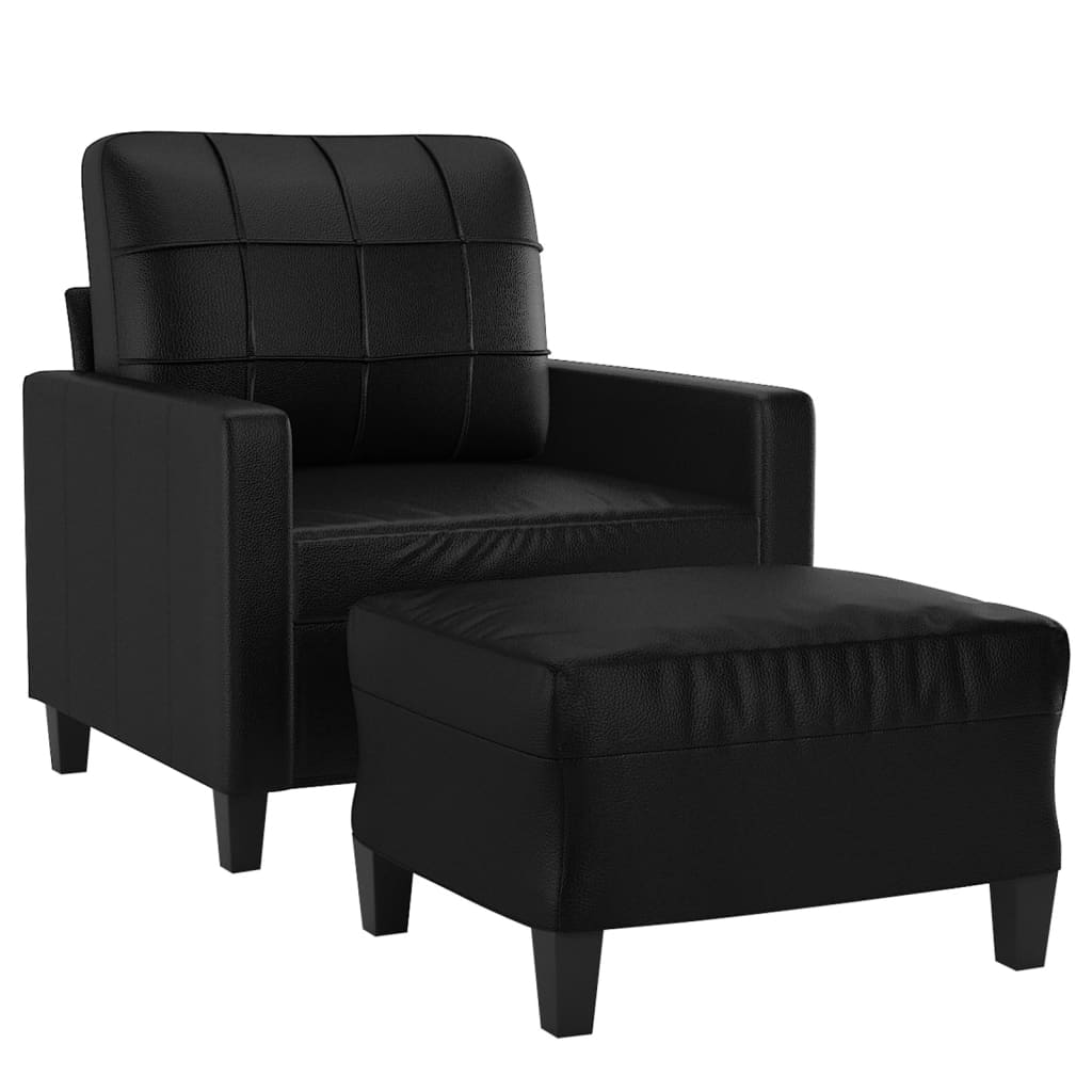 vidaXL Fauteuil avec repose-pied Noir 60 cm Similicuir