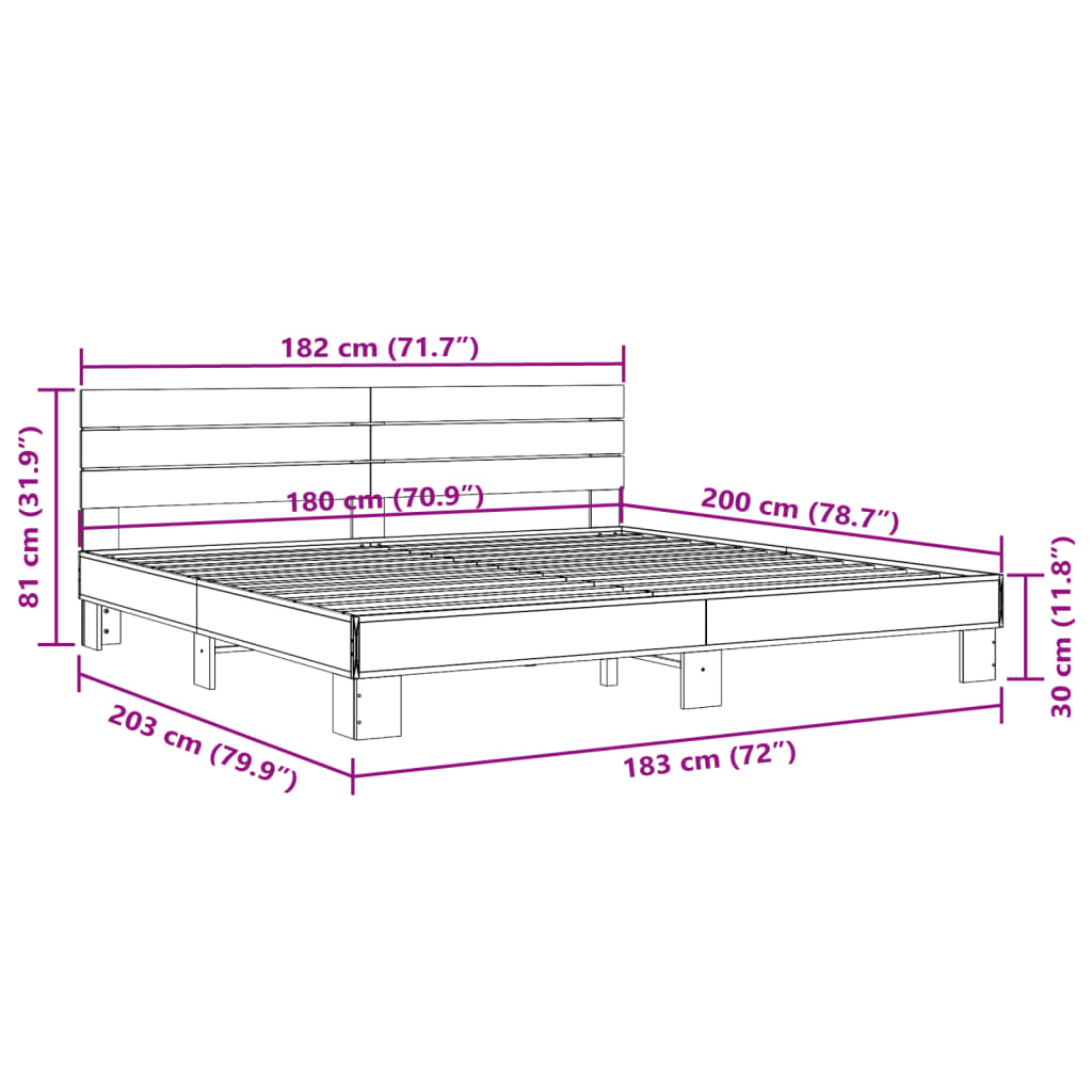 vidaXL Cadre de lit chêne marron 180x200 cm bois d'ingénierie et métal