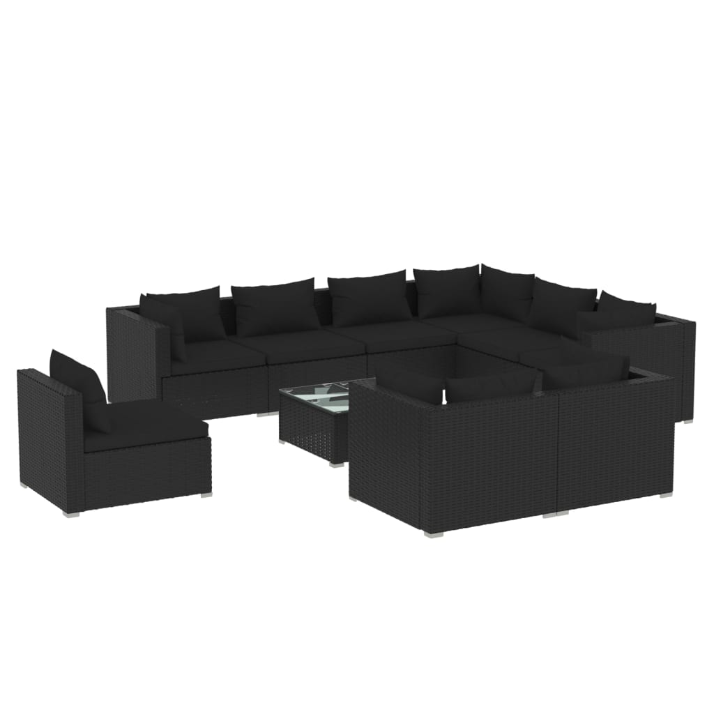 vidaXL Salon de jardin 10 pcs avec coussins Résine tressée Noir