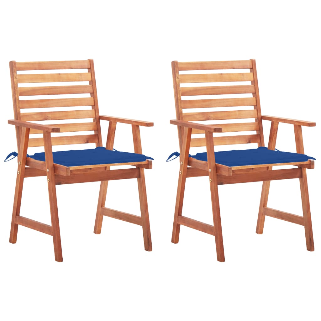 vidaXL Chaises à manger d'extérieur lot de 2 et coussins Acacia massif