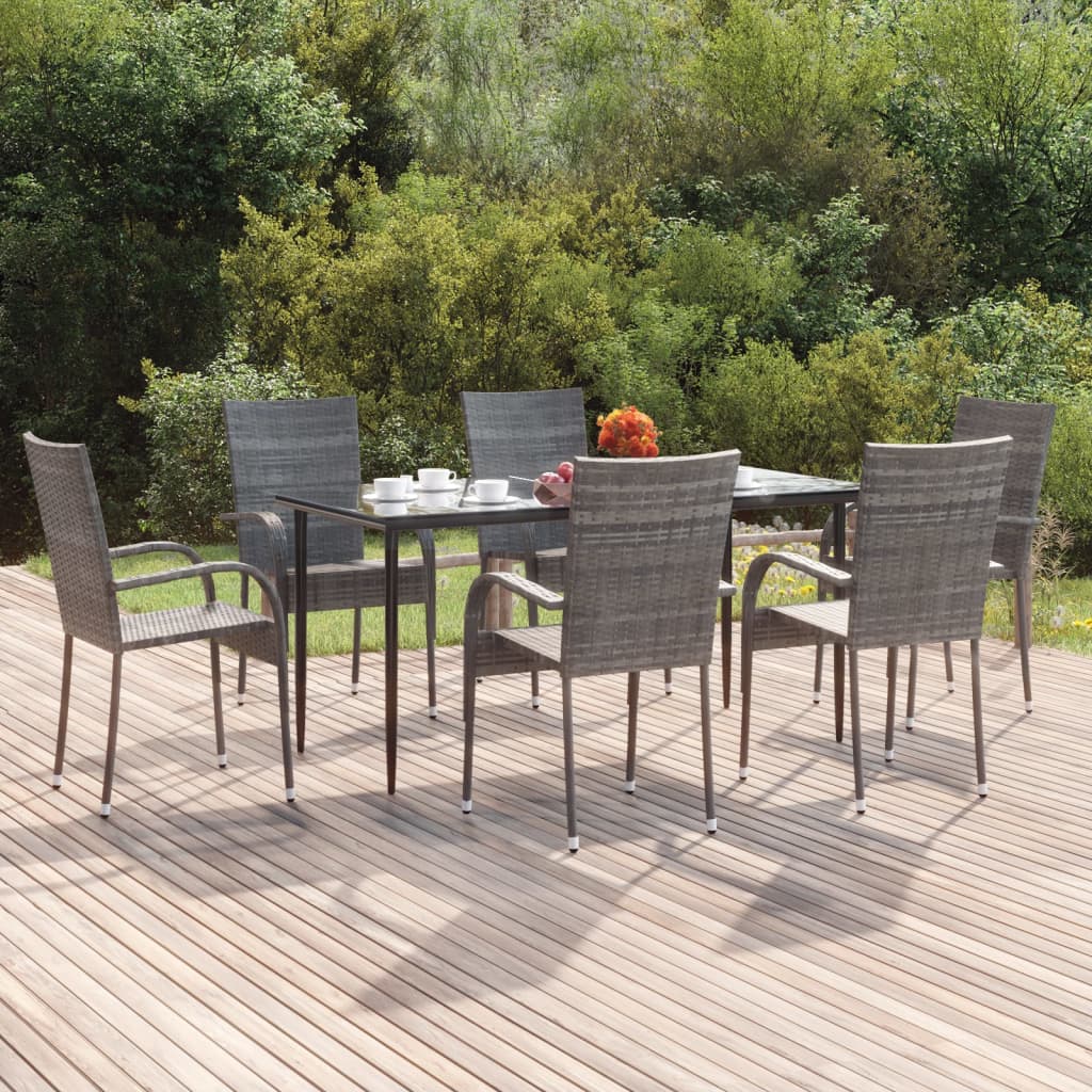 vidaXL Ensemble à manger de jardin 7 pcs Gris Résine tressée