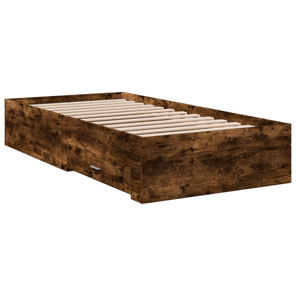vidaXL Cadre de lit à tiroirs chêne fumé 140x200 cm bois d'ingénierie