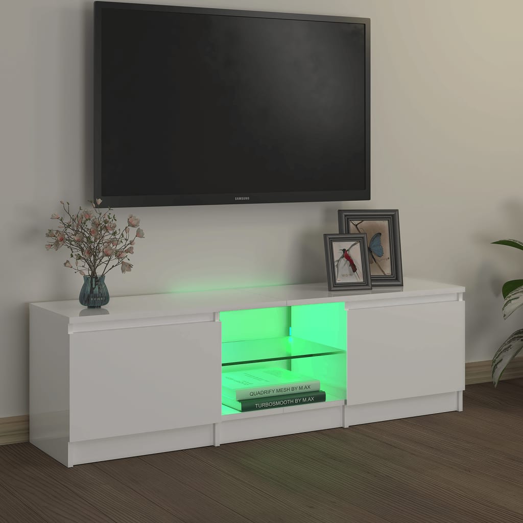 vidaXL Meuble TV avec lumières LED Blanc brillant 120x30x35,5 cm