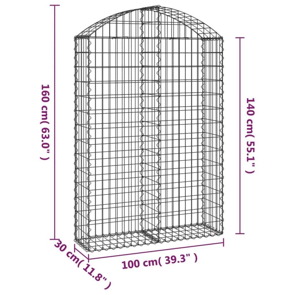 vidaXL Panier de gabions arqué 100x30x140/160 cm Fer galvanisé