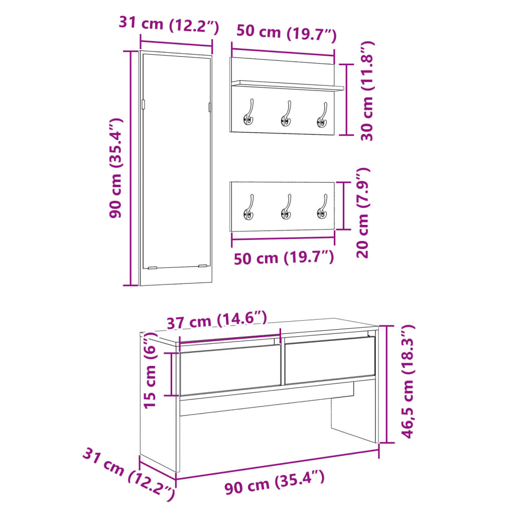 vidaXL Ensemble de meubles de couloir 4 pcs chêne sonoma