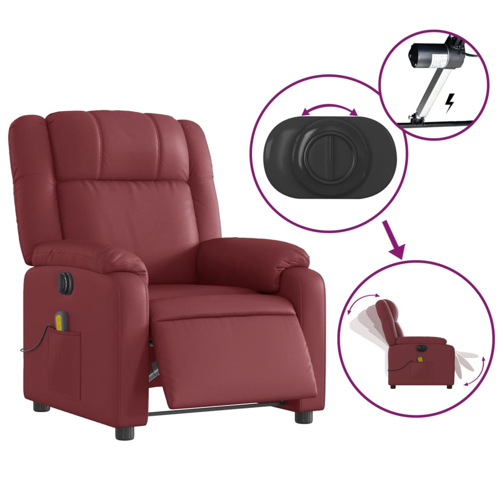 vidaXL Fauteuil de massage inclinable électrique rouge bordeaux