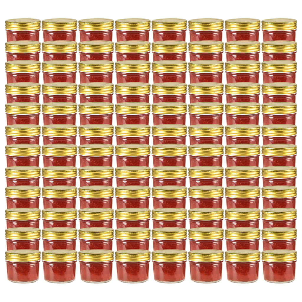vidaXL Pots à confiture avec couvercle doré 96 pcs Verre 110 ml