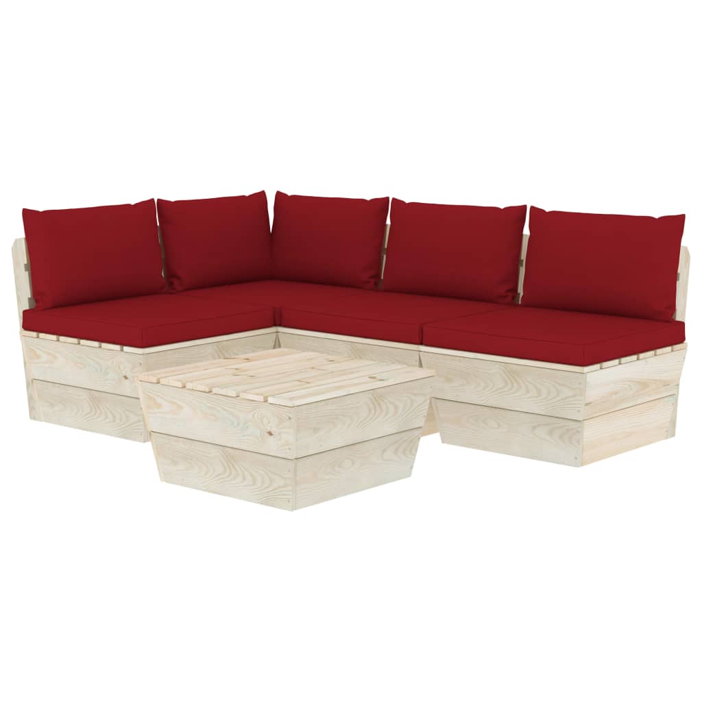 vidaXL Salon de jardin palette 5 pcs avec coussins bois d'épicéa