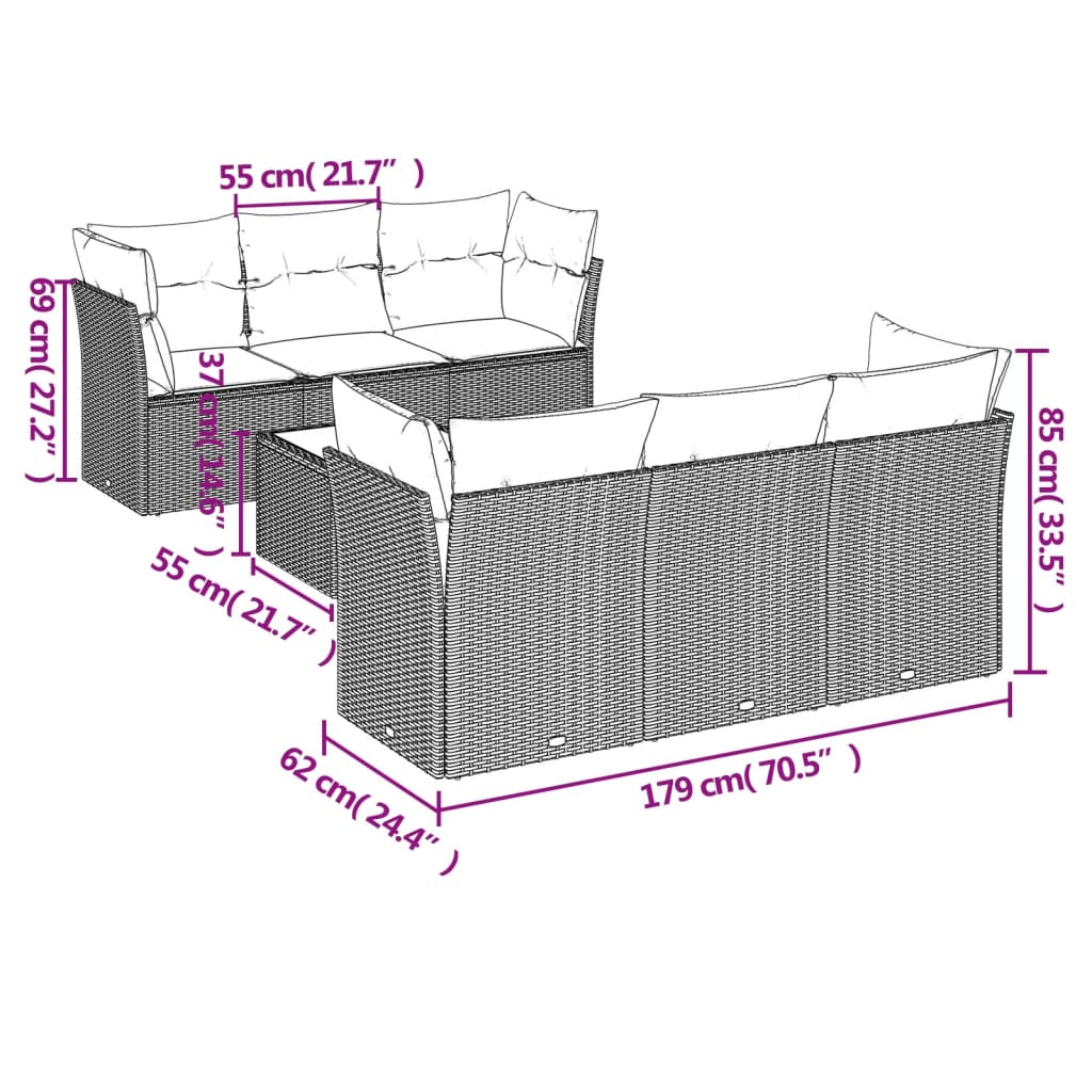 vidaXL Salon de jardin avec coussins 7 pcs gris résine tressée