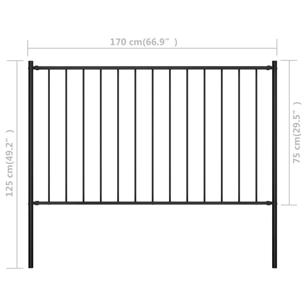 vidaXL Panneau clôture et poteaux Acier enduit poudre 1,7x0,75 m Noir