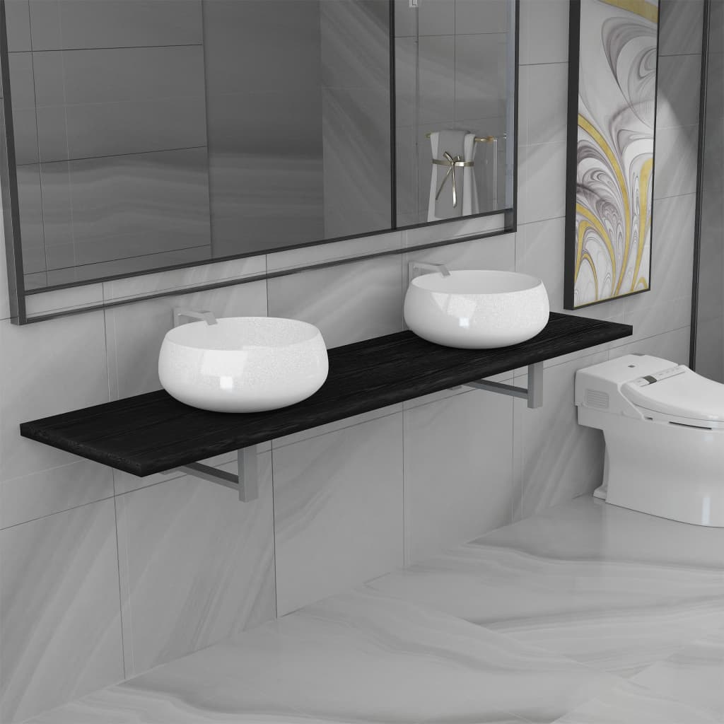vidaXL Meuble de salle de bain à 3 pcs Céramique Noir